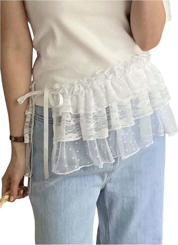 SHENHE Women's Y2k Ruffle Lace Micro Mini Skirt Side Tie Bow Layered Coquette Skirt Accessory in Kuwait