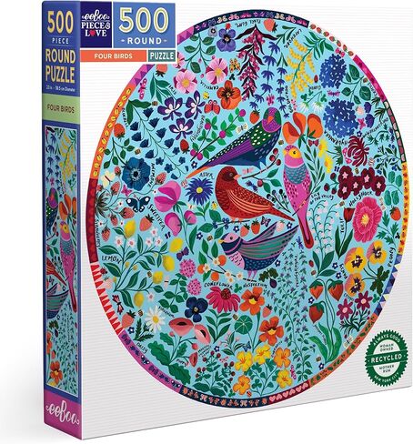 eeBoo: Piece and Love Hummingbirds 500 Piece Round Circle Jigsaw Puzzle, Puzzle for Adults and Families, Glossy, Sturdy Pieces and Minimal Puzzle Dust in Saudi Arabia