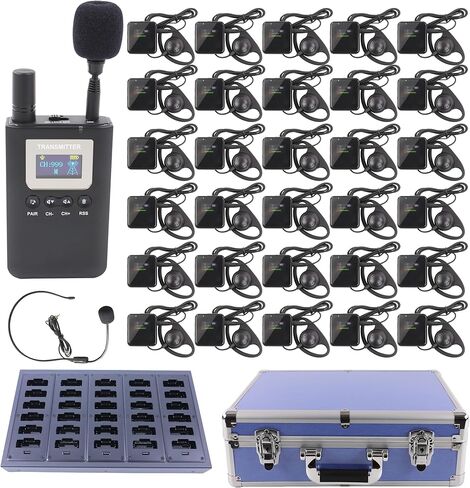 Wireless Tour Guide System, 1 Transmitter 15 Receivers, Bluetooth Simultaneous Interpretation Translation System Headsets Assisted Listening 328 feet for Training Church Teach Court Sermon in Kuwait