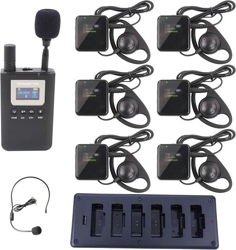 Wireless Tour Guide System, 1 Transmitter 15 Receivers, Bluetooth Simultaneous Interpretation Translation System Headsets Assisted Listening 328 feet for Training Church Teach Court Sermon in Kuwait