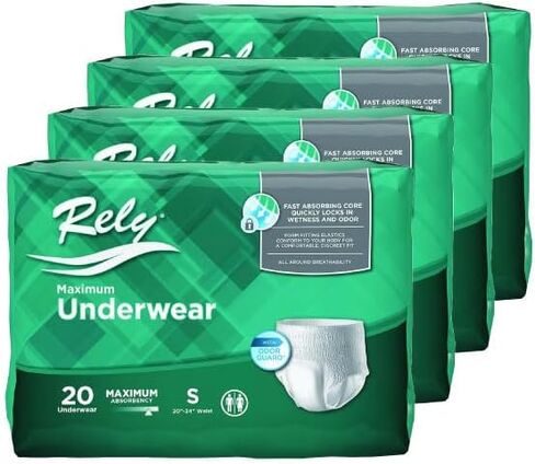 ملابس داخلية واقية قصوى من Rely®، يمكن التخلص منها، أقصى قدر من الامتصاص، صغير (20 بوصة - 31 بوصة)، 80 قطعة in Saudi Arabia