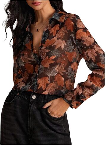 SweatyRocks Women's Floral Print Button Down Long Sleeve Blouses Dressy Casual Tops Fall Outfits in Saudi Arabia