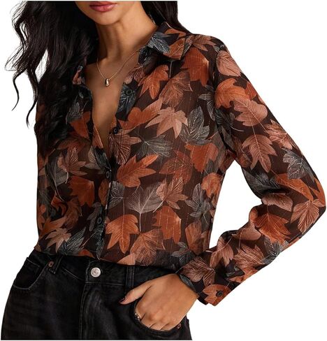 SweatyRocks Women's Floral Print Button Down Long Sleeve Blouses Dressy Casual Tops Fall Outfits in Saudi Arabia