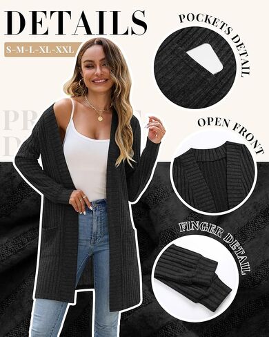 Women's Long Cardigan Sweater with Patch Pockets, Open Front Long Sleeve Lightweight Loose Ribbed Knit Coatigan in Saudi Arabia