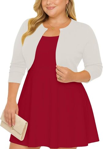 AusLook حجم كبير المرأة تتغاضى كم طويل خفيفة الوزن مفتوحة الجبهة متماسكة اقتصاص بوليرو سترة سترة 1X-5X in Saudi Arabia