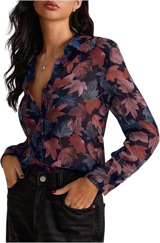 SweatyRocks Women's Floral Print Button Down Long Sleeve Blouses Dressy Casual Tops Fall Outfits in Saudi Arabia