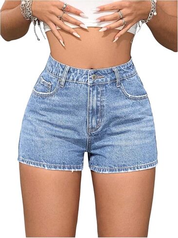 SOLY HUX Women's High Waisted Summer Denim Shorts Straight Leg Skinny Mini Jeans with Pocket in Saudi Arabia