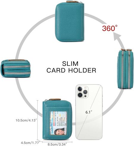 محفظة حامل بطاقات الائتمان RFID محفظة جلدية صغيرة للنساء، سحاب مزدوج قابل للطي مع نافذة لبطاقة الهوية، للاستخدام اليومي والهدايا (أزرق بحيرة) in Saudi Arabia
