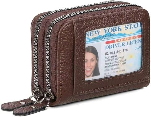 محفظة حامل بطاقات الائتمان RFID محفظة جلدية صغيرة للنساء، سحاب مزدوج قابل للطي مع نافذة لبطاقة الهوية، للاستخدام اليومي والهدايا (أزرق بحيرة) in Saudi Arabia