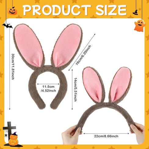 Zeyune 20 Pcs Easter Bunny Ears Headbands Grey Bunny Costume Accessories Plush Rabbit Ears Hairbands for Halloween Easter Cosplay Adults Women in Saudi Arabia