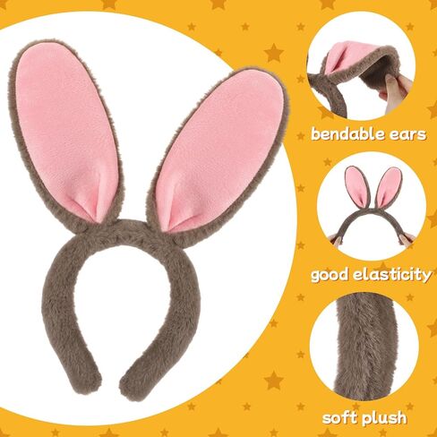 Zeyune 20 Pcs Easter Bunny Ears Headbands Grey Bunny Costume Accessories Plush Rabbit Ears Hairbands for Halloween Easter Cosplay Adults Women in Saudi Arabia
