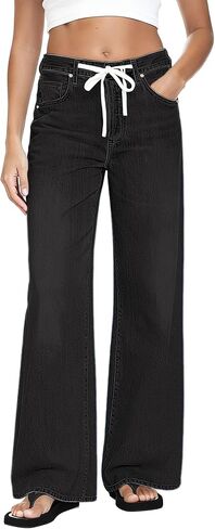 MARIASHA Wide Leg Jeans for Women Trendy High Waist Stretchy Baggy Jeans Women Drawstring Denim Pants in Saudi Arabia