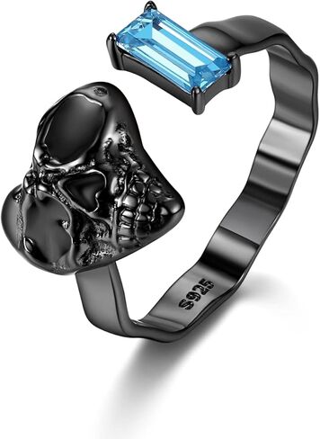 Skull Ring for Men Women 925 Sterling Silver Black Skull Gothic Punk Biker Irregular Rings for Her Him Unisex Couple Gifts, Adjustable in Kuwait