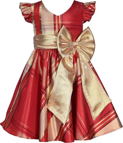 Bonnie Jean Girls 2T-16 Metallic Plaid Taffeta Christmas Bow Dress in Saudi Arabia