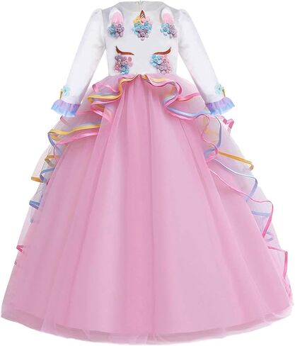 MYRISAM Girl's Unicorn Birthday Princess Long Sleeve Tulle Dress Wedding Christmas Party Performance Pageant Ball Gowns in Saudi Arabia