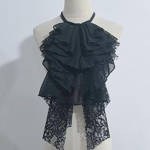 Victorian Layered Ruffle Lace Detachable Jabot Faux Collar Necktie for Renaissances Costumes Party Outfit Accessories in Saudi Arabia