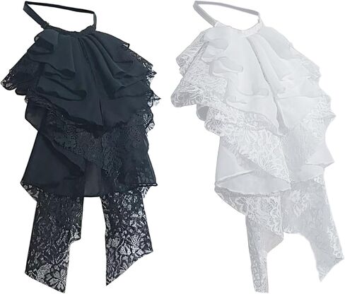 Victorian Layered Ruffle Lace Detachable Jabot Faux Collar Necktie for Renaissances Costumes Party Outfit Accessories in Saudi Arabia
