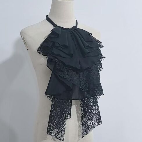 Victorian Layered Ruffle Lace Detachable Jabot Faux Collar Necktie for Renaissances Costumes Party Outfit Accessories in Saudi Arabia