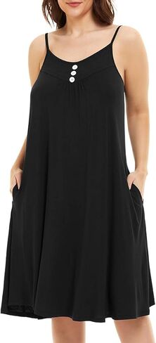 MONNURO Women's Nightgown Sleep Dress V Neck Sleeveless Soft Pleated Chemise with Pockets Tank Night Shirt Plus Size 1X-5XL in Saudi Arabia