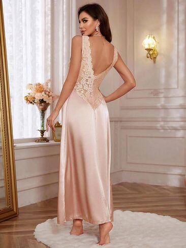 Womens Sleeveless Sleep Dress Long Nightdress Solid Color Camisole Sleepwear Slip Style Home Nightgown with Soft Flowing in Saudi Arabia