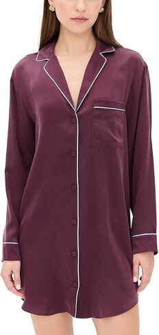 Lunya Women's Washable Silk Piped Sleep Shirt Dress in Saudi Arabia