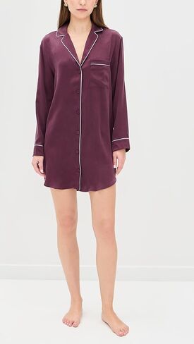 Lunya Women's Washable Silk Piped Sleep Shirt Dress in Saudi Arabia