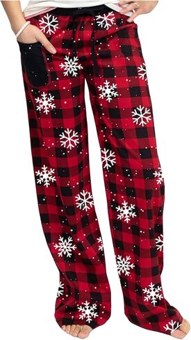 iTranyee Women Christmas Pajama Pants Drawstring Cute Christmas Print Lounge Pants Loose Wide Leg Sweatpants Sleepwear in Saudi Arabia