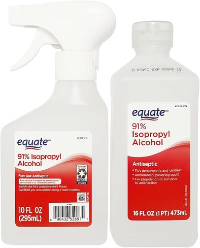 Equate 91% Isopropyl Alcohol | Antiseptic & Cleaning Solution 10 Fl Oz Spray and 16 Fl Oz Bottles Bundle in Kuwait