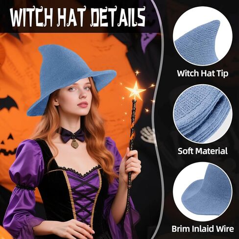 YouNuo Witch Hat for Women, Classic Halloween Knitted Wool Wizard Hat,Wide Brim Pointed Witches Cap for Party Cosplay Costume in Saudi Arabia