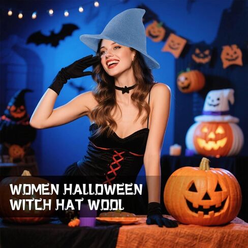 YouNuo Witch Hat for Women, Classic Halloween Knitted Wool Wizard Hat,Wide Brim Pointed Witches Cap for Party Cosplay Costume in Saudi Arabia