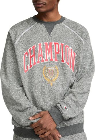 Champion mens Yearbook Raglan Crewneck Sweatshirt, Champion Crest in Saudi Arabia