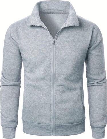 Men's Full Zip Sweatshirt, Stand Collar Lightweight Casual Outerwear, for Everyday Wear, Comfortable and Warm in Saudi Arabia