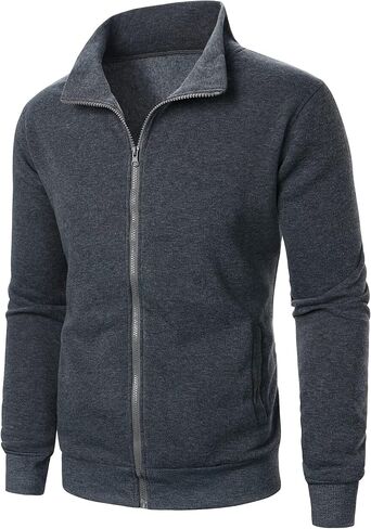Men's Full Zip Sweatshirt, Stand Collar Lightweight Casual Outerwear, for Everyday Wear, Comfortable and Warm in Saudi Arabia