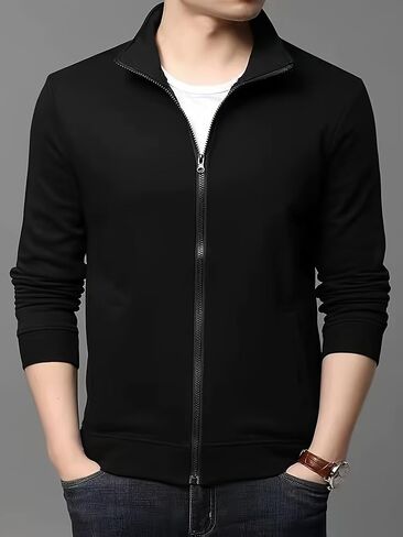Men's Full Zip Sweatshirt, Stand Collar Lightweight Casual Outerwear, for Everyday Wear, Comfortable and Warm in Saudi Arabia