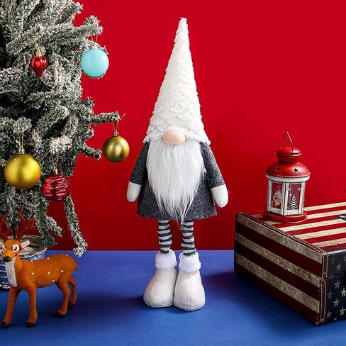 Large Christmas Gnomes Plush Decoration, 23 Inch Christmas Standing Gnomes with Retractable Legs Swedish Tomte Gnome FigurinesWinter Gnomes Plush Décor Christmas Ornaments Xmas Gifts (White) in Saudi Arabia