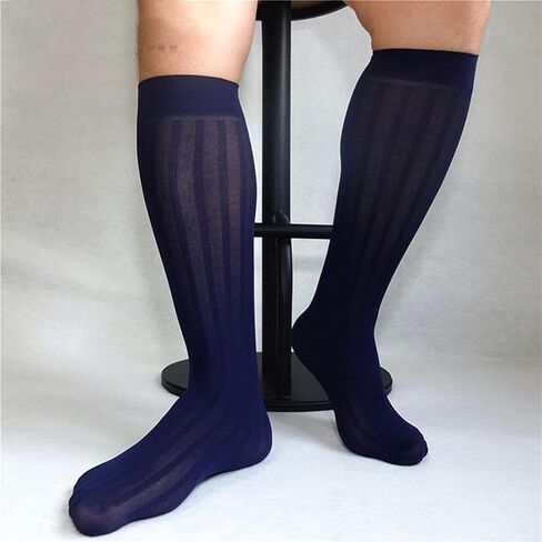 GAOGAO Super Thin Men's Stripe Dress Socks Sweat Absorbing Knee High Socks Business Over The Calf Stocking in Saudi Arabia