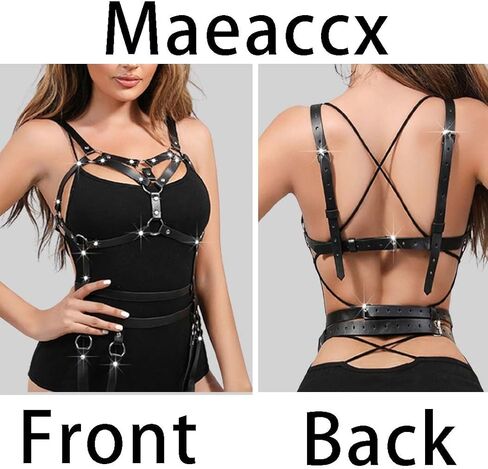 حزام صدر جلدي من Maeaccx، حزام أسود قابل للتعديل للجسم، إكسسوار عصري على الطراز القوطي للنساء in Kuwait