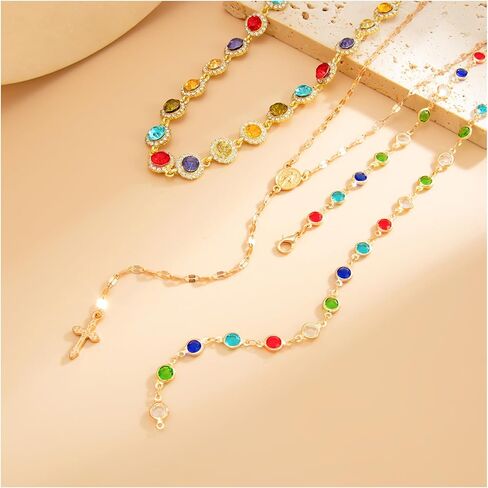3Pcs Gold Rhinestone Choker Necklace Set Long Colorful Crystal Clavicle Chain Necklace Gothic Hip Hop Cross Pendant Tassel Body Chain Jewelry for Women in Saudi Arabia
