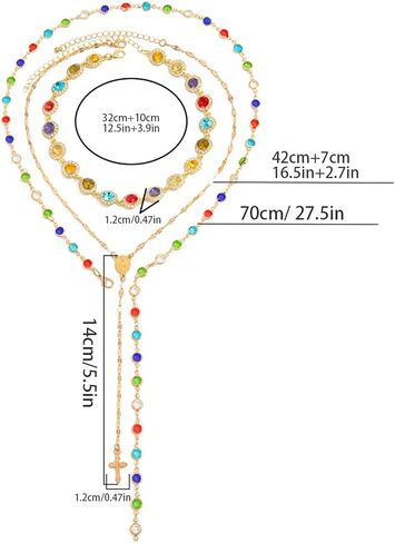 3Pcs Gold Rhinestone Choker Necklace Set Long Colorful Crystal Clavicle Chain Necklace Gothic Hip Hop Cross Pendant Tassel Body Chain Jewelry for Women in Saudi Arabia