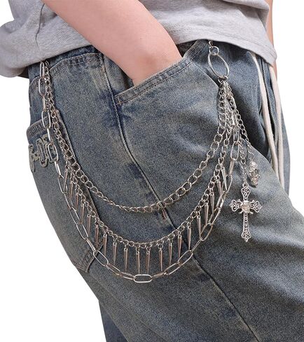 Skeleton Jean Chains for Women Rivet Cross Pants Chain for Men Pocket Chain for Pants Biker Hip Punk Chains Accessory Fashion Cool Trendy Halloween Jewelry Hip-hop Punk Accessories in Saudi Arabia