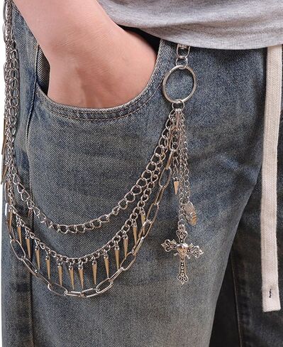 Skeleton Jean Chains for Women Rivet Cross Pants Chain for Men Pocket Chain for Pants Biker Hip Punk Chains Accessory Fashion Cool Trendy Halloween Jewelry Hip-hop Punk Accessories in Saudi Arabia