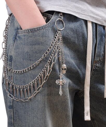 Skeleton Jean Chains for Women Rivet Cross Pants Chain for Men Pocket Chain for Pants Biker Hip Punk Chains Accessory Fashion Cool Trendy Halloween Jewelry Hip-hop Punk Accessories in Saudi Arabia