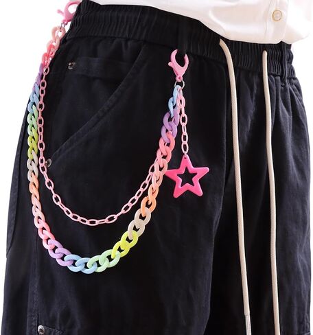 Y2k Rainbow Large Star Charm Acrylic Pants Trousers Chain for Women Men Hip Hop Colorful Double Layer Creative Rock Wallet Belt Pocket Waist Jeans Belly Chains Candy Color Backpack Body Accessories in Saudi Arabia