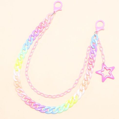 Y2k Rainbow Large Star Charm Acrylic Pants Trousers Chain for Women Men Hip Hop Colorful Double Layer Creative Rock Wallet Belt Pocket Waist Jeans Belly Chains Candy Color Backpack Body Accessories in Saudi Arabia