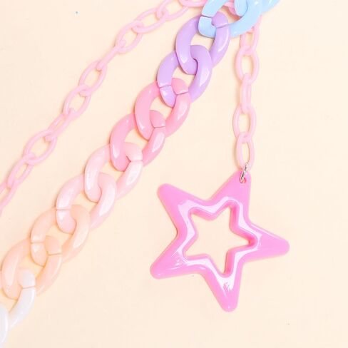 Y2k Rainbow Large Star Charm Acrylic Pants Trousers Chain for Women Men Hip Hop Colorful Double Layer Creative Rock Wallet Belt Pocket Waist Jeans Belly Chains Candy Color Backpack Body Accessories in Saudi Arabia