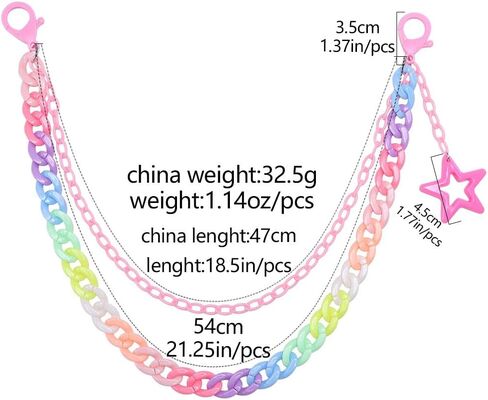 Y2k Rainbow Large Star Charm Acrylic Pants Trousers Chain for Women Men Hip Hop Colorful Double Layer Creative Rock Wallet Belt Pocket Waist Jeans Belly Chains Candy Color Backpack Body Accessories in Saudi Arabia