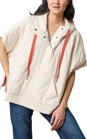 Yeokou Women Hooded Poncho Puffer Vest Short Sleeve Snap Button Waistcoat Loose Casual Outwear with Pockets in Saudi Arabia