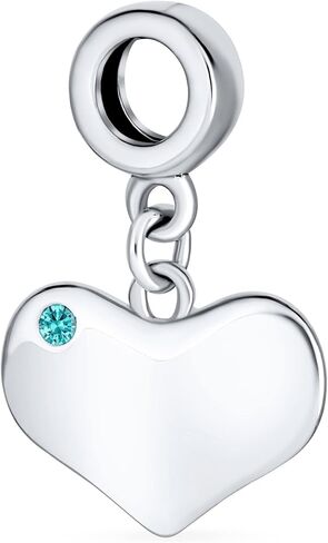 Bling Jewelry Engravable Initial Monogram Crystal Accent Dangle Heart Charm Bead For Women Teen .925 Sterling Silver European Bracelet Simulated Birthstone Colors in Saudi Arabia