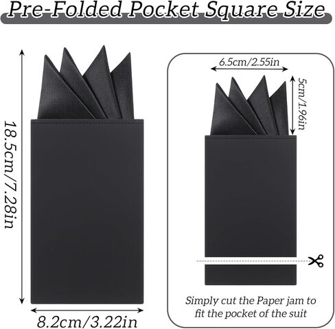 Mens Prefolded Pocket Squares,Black Suit Pocket Squares on Card Pockets,Solid Polyester Handkerchief for Party Banquet Prom Wedding in Saudi Arabia