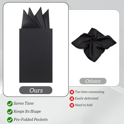 Mens Prefolded Pocket Squares,Black Suit Pocket Squares on Card Pockets,Solid Polyester Handkerchief for Party Banquet Prom Wedding in Saudi Arabia